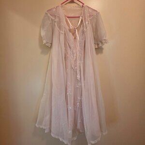 Gotham Gold Stripe 2 piece Blush Pink Robe & Nightgown S
